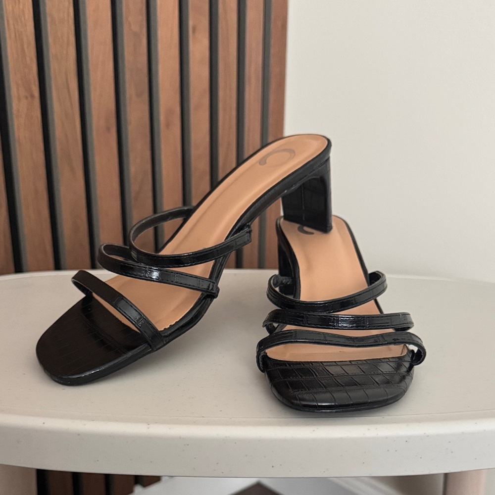 Journee Collection Black Strappy Heels